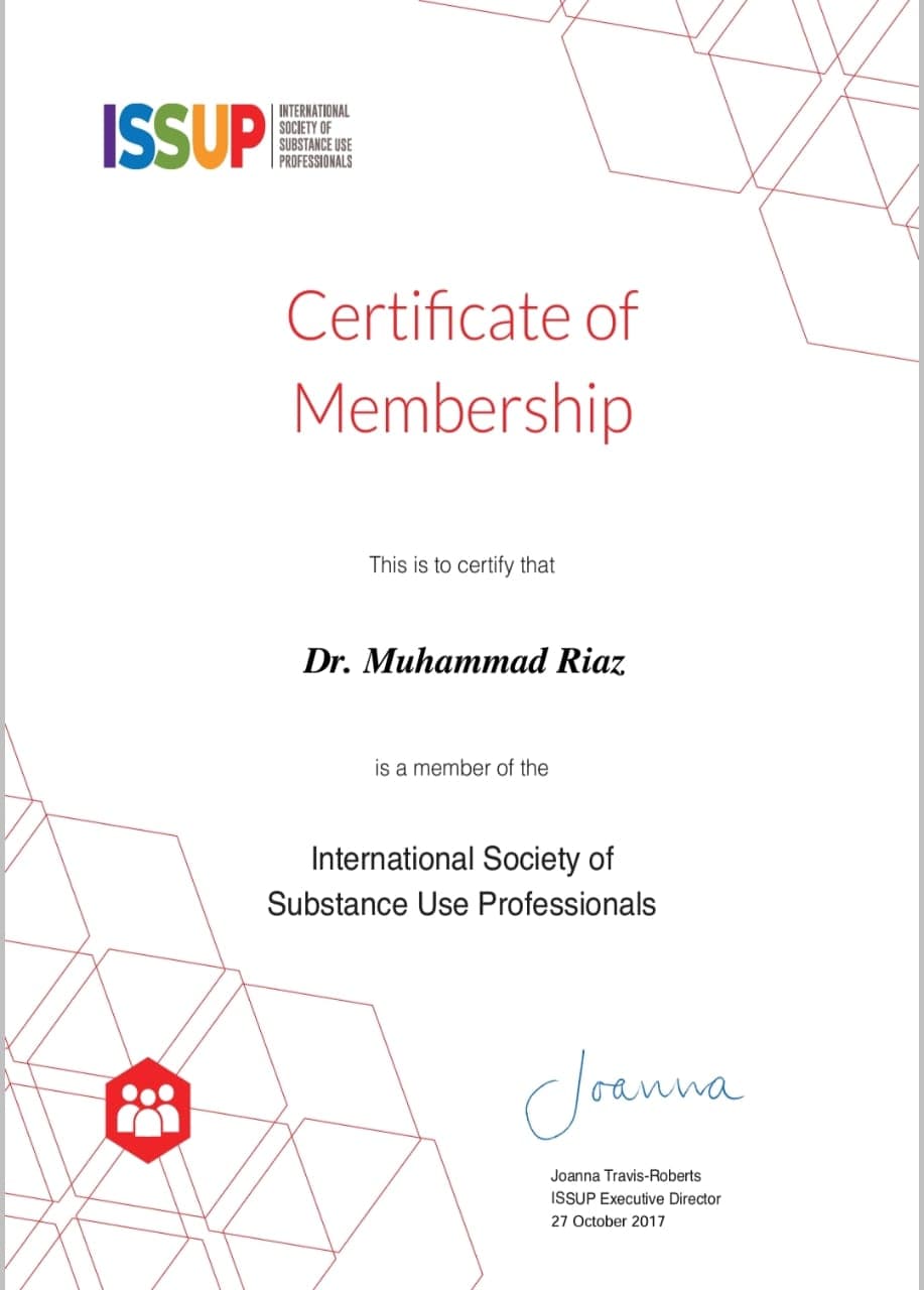 ISSUP Certificate of Membership for Dr. Muhammad Riaz