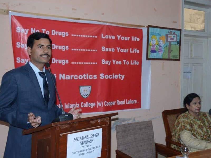 Speaker addressing an anti-narcotics awareness seminar